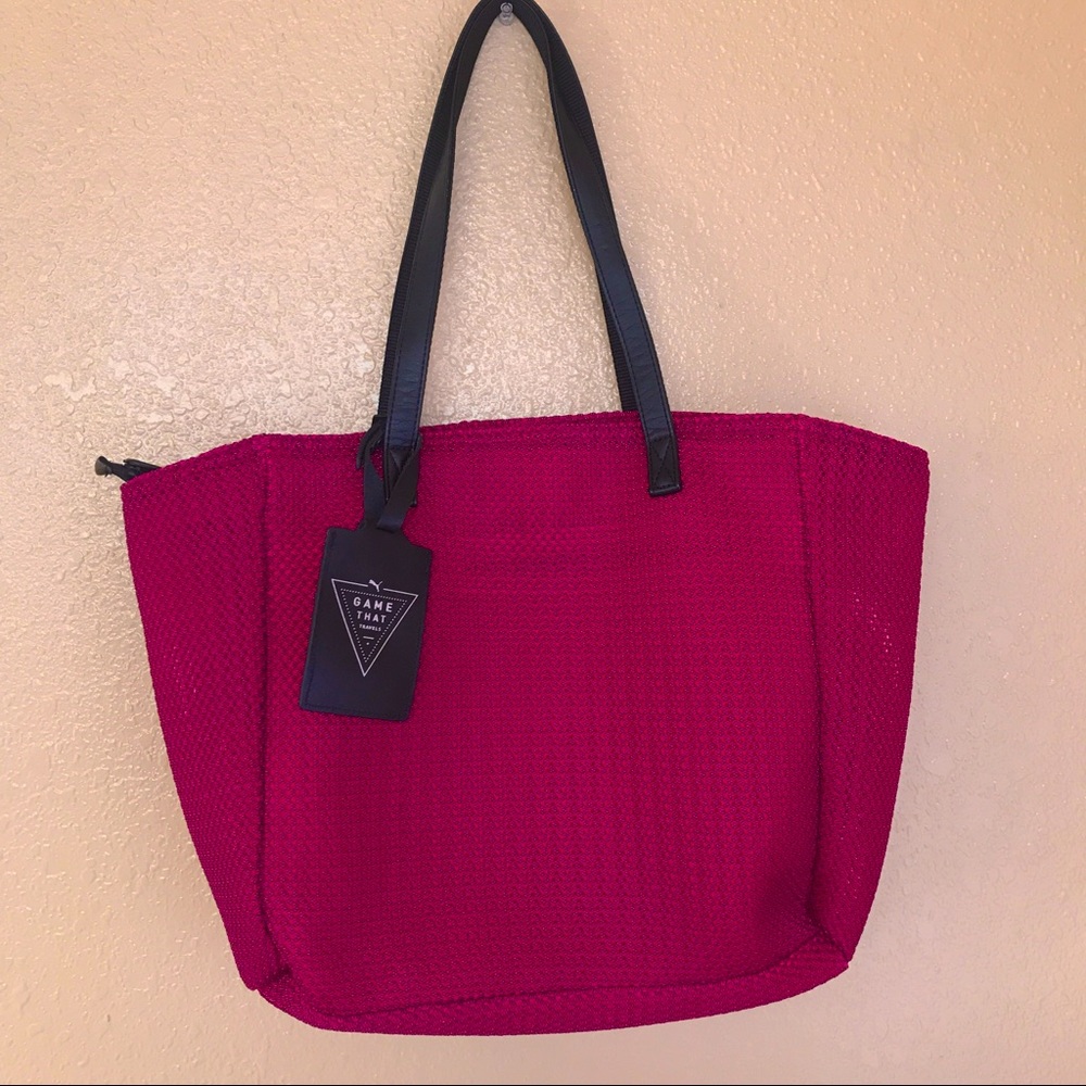 Puma Hot Pink Mesh Zip Up Tote Bag Semi Lined